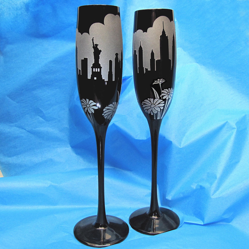 New York Wedding champagne flutes