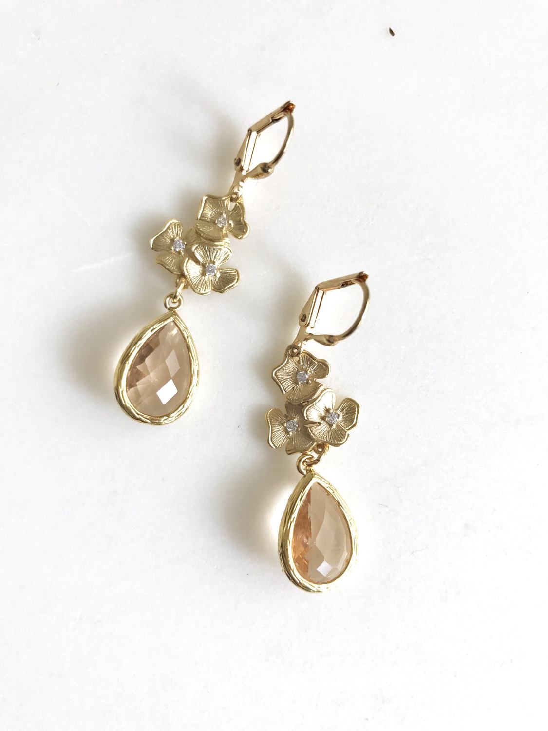 Gold Floral Champagne Drop Earrings