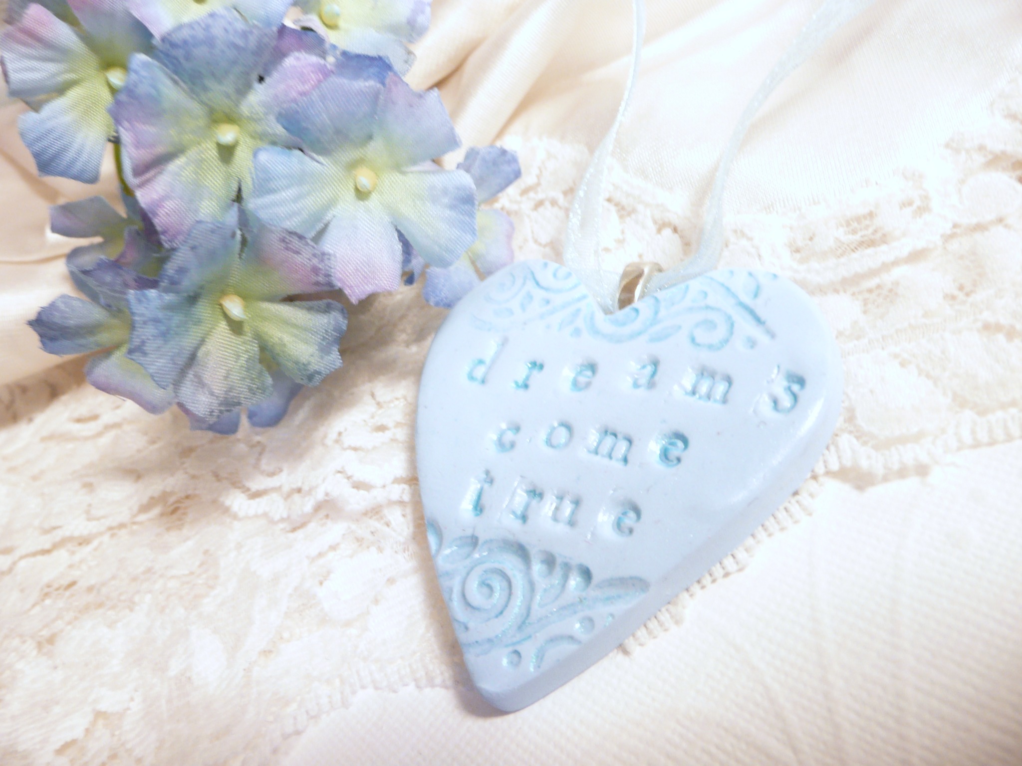Dreams Come True Wedding Bouquet Charm, Heart Charm, Something Blue