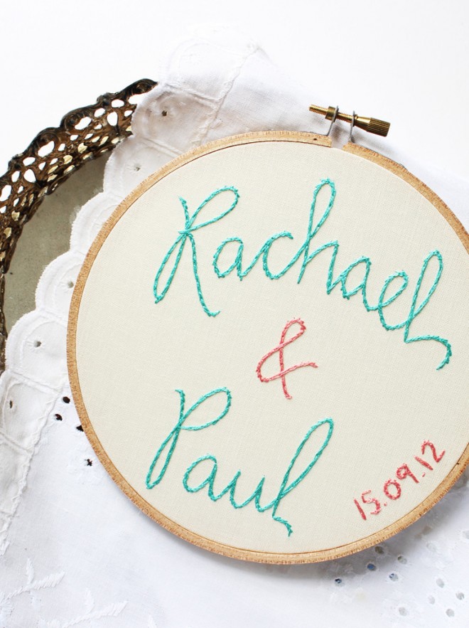 Embroidered Hoop with Names and Date Personalized Wedding Gift