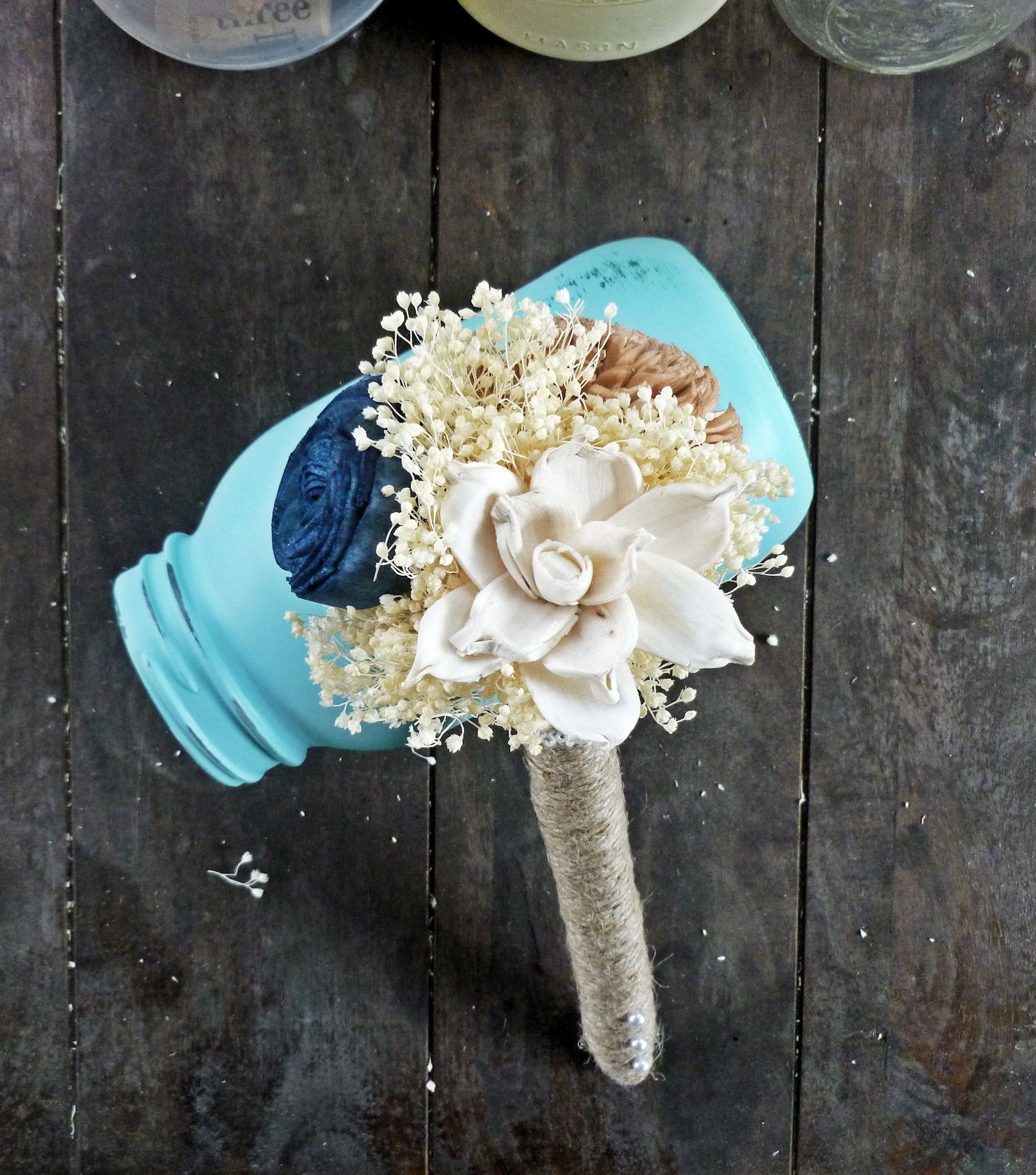 Flower Girl Flower Wand- Ivory Blue Tan Mini Wedding ...