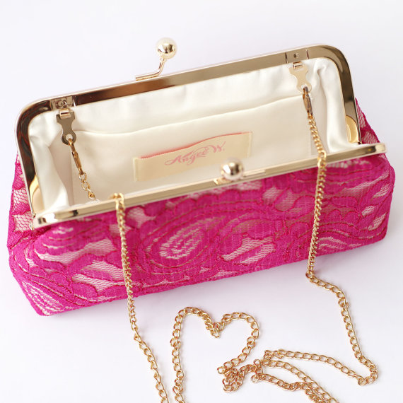 Fuchsia Alencon Lace Clutch Purse by ANGEE W. | http://emmalinebride.com/marketplace/fuchsia-alencon-lace-clutch-purse/