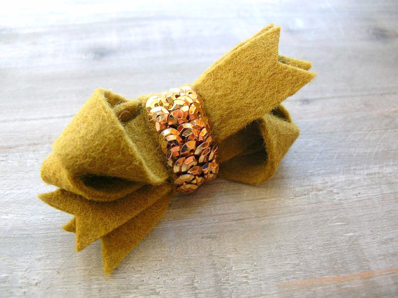Gold Sequin Bow Clip (by Ordinary Mommy via EmmalineBride.com - The Marketplace) #handmade #wedding