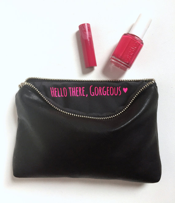 hello there gorgeous hot pink and black bridal party makeup bag