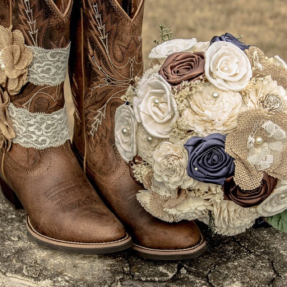 Navy Blue, Brown, & Burlap Sola Flower Bouquet