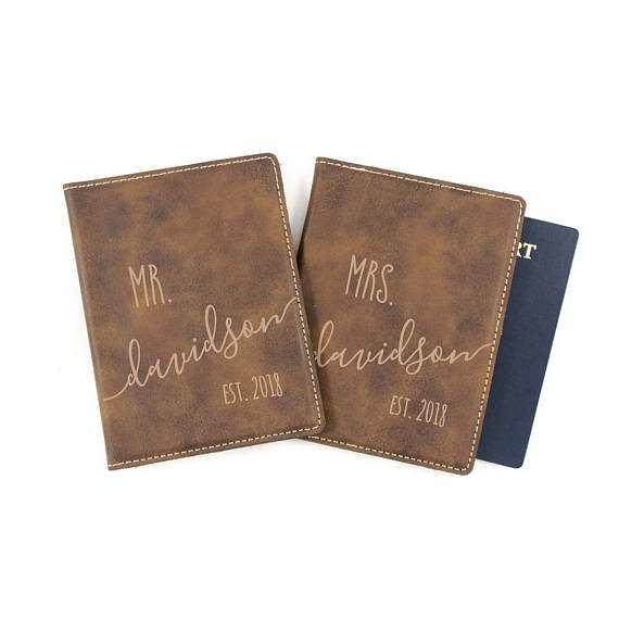 Personalized Mr and Mrs Passport Cover Leatherette Passport Holder