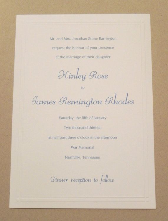 Traditional Embossed Border White Invitation / Wedding / Rehearsal ...