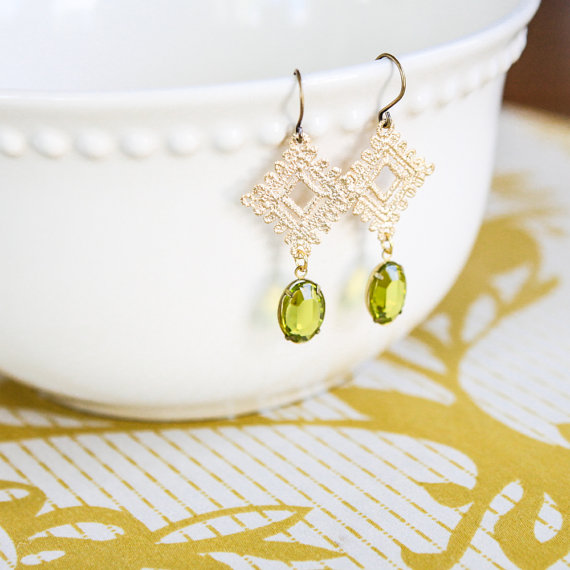 Lace Earrings in Lime