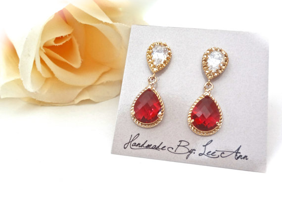 Ruby Red Teardrop Earrings 