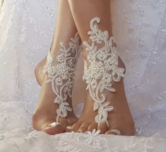 Free ship white or ivory Beach wedding barefoot sandals wedding shoes ...