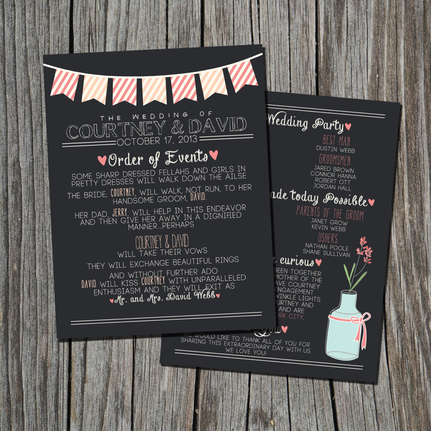 Chalkboard Wedding Program Rustic Chic