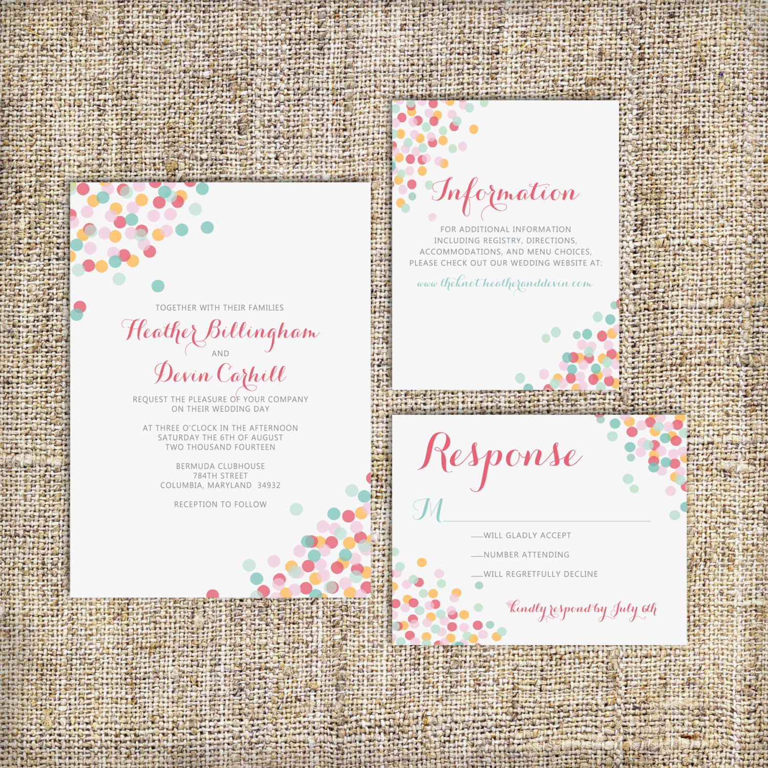 Confetti Wedding Invitation Suite DEPOSIT DIY MODERN, Chic, Dots, Contemporary, 2014, Spring