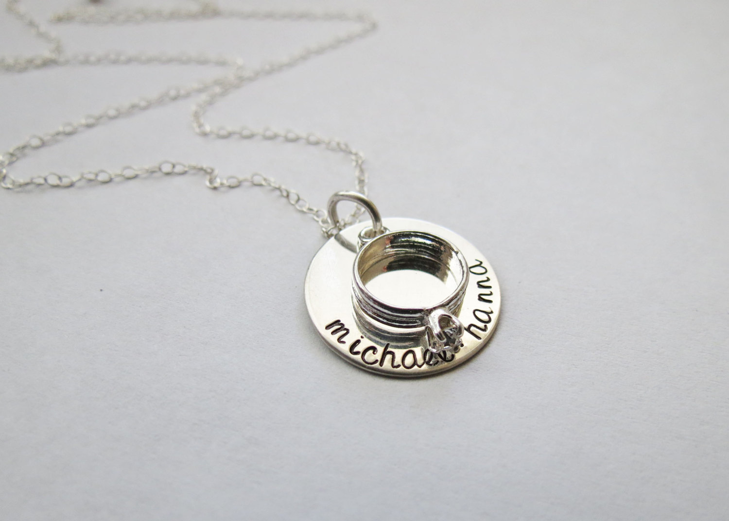 Personalized Brides Necklace with Wedding RIng Charm