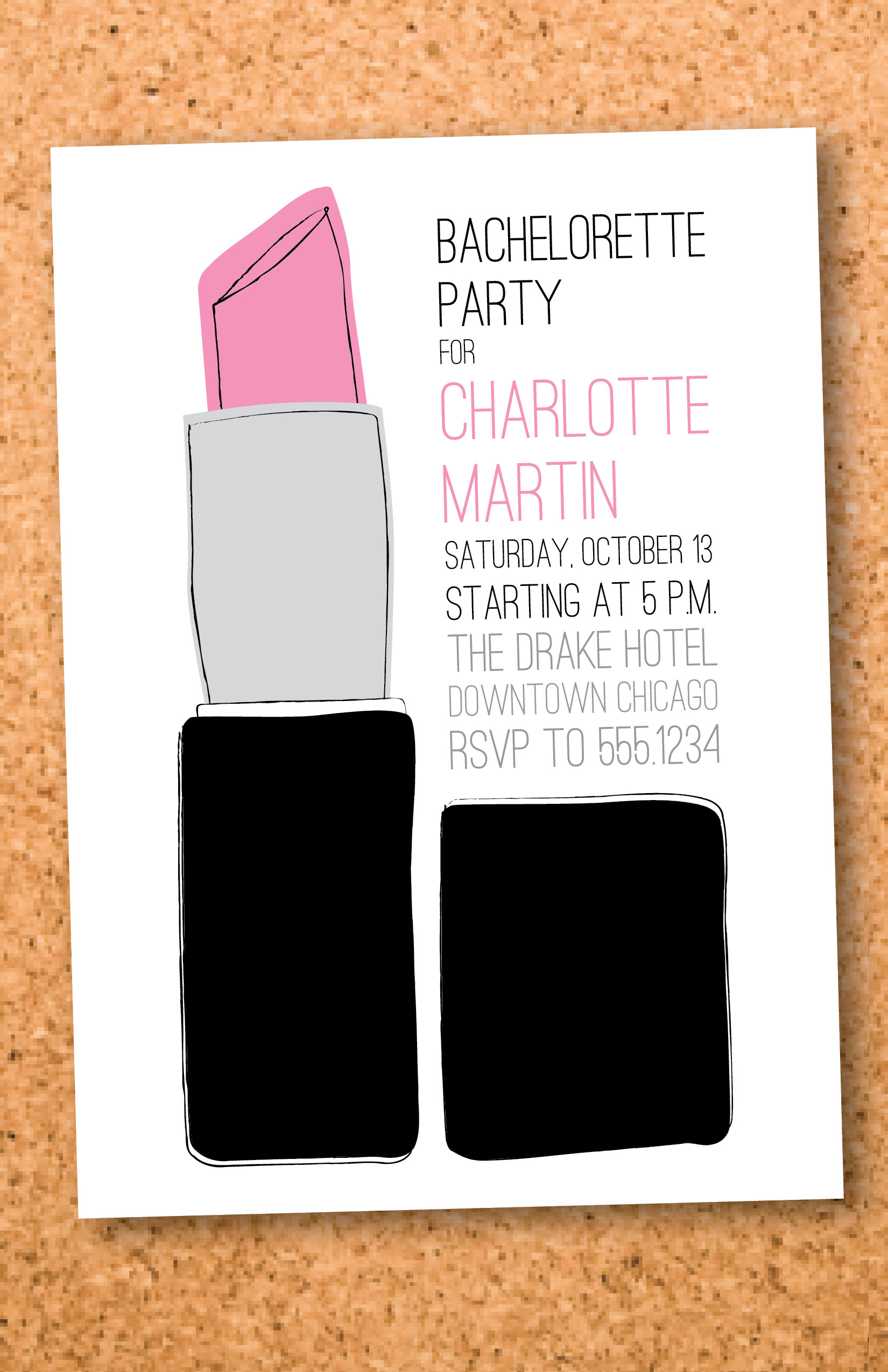 lipstick kiss bachelorette night out party invitation