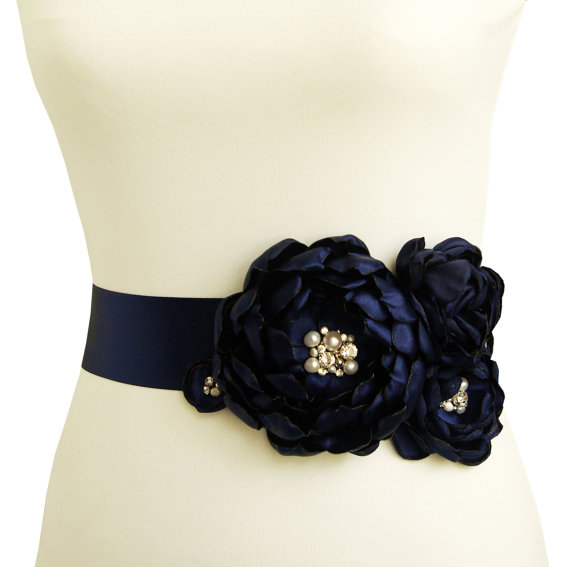 navy blue bridal dress sash