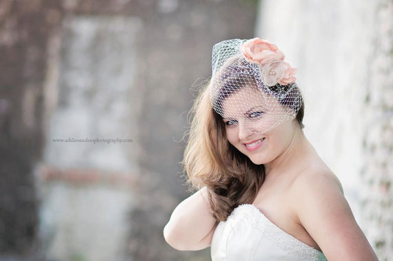 peach bridal hair flower