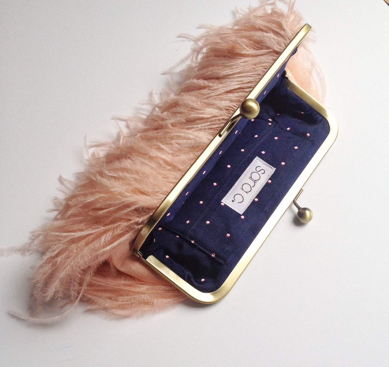 Ostrich Feather Clutch in Blush and Gold