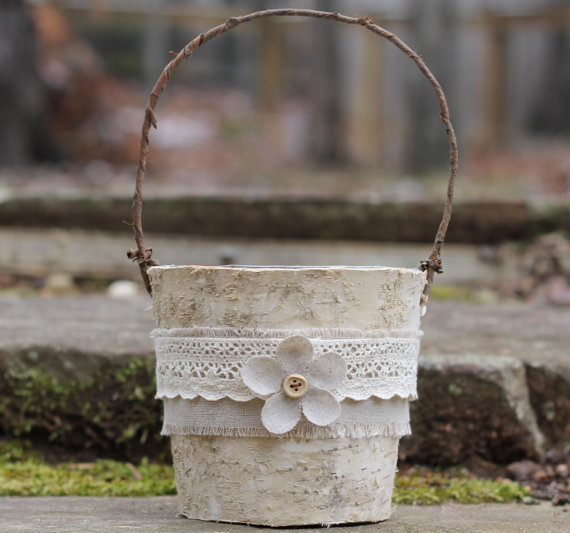 rustic birch flower girl basket