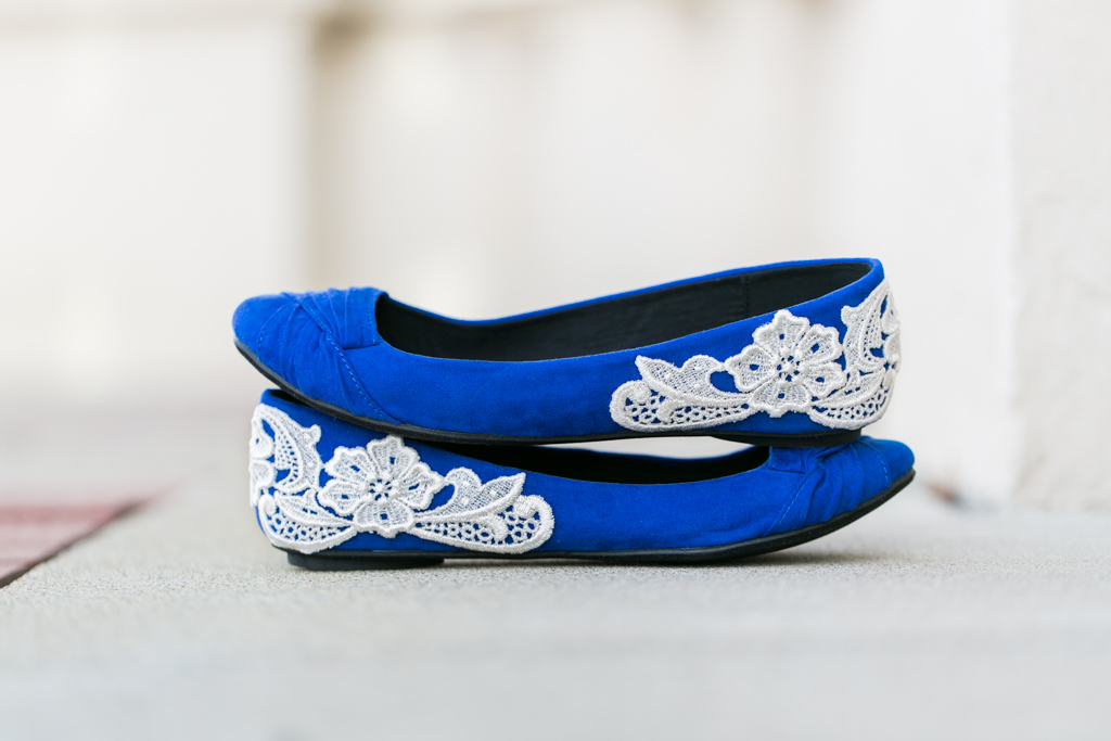 Blue Wedding Flats with Ivory Lace