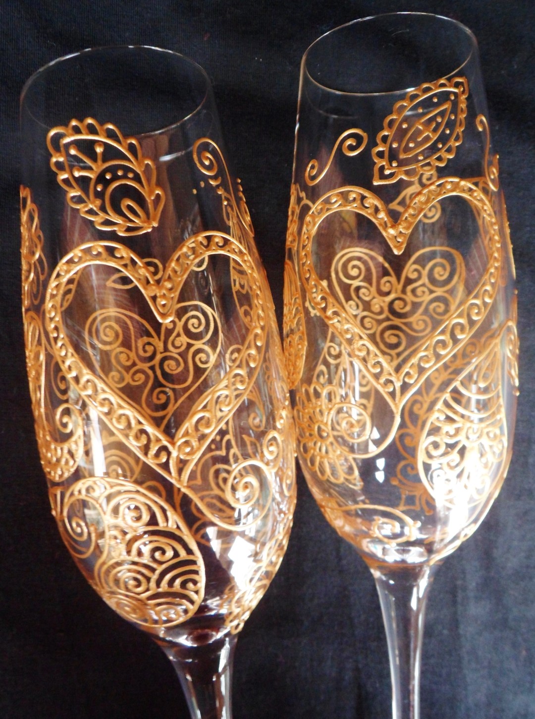 Custom Champagne Flutes Hand painted in henna style