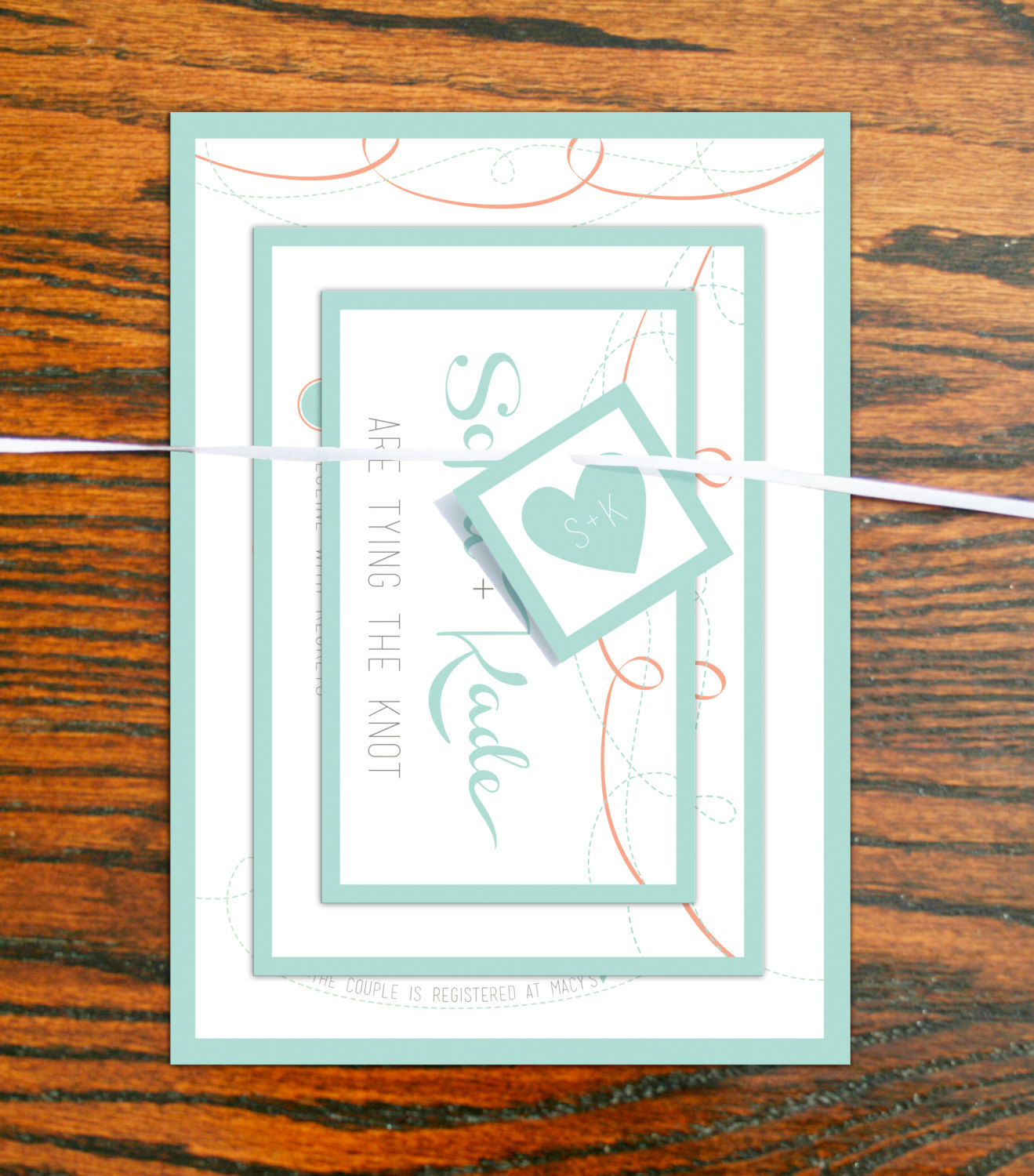 Shabby Chic Wedding Invitation Suite In Mint Coral With Layers