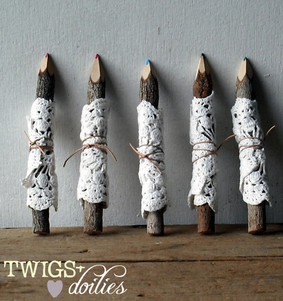 doily pencil twigs