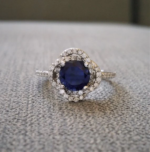 blue sapphire vintage style engagement ring