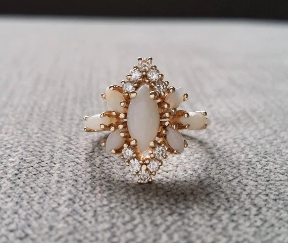 diamond and opal vintage style ring