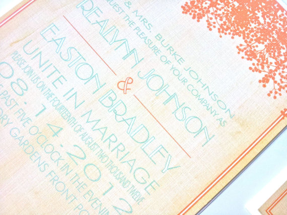 rustic wedding invitations in coral and blue