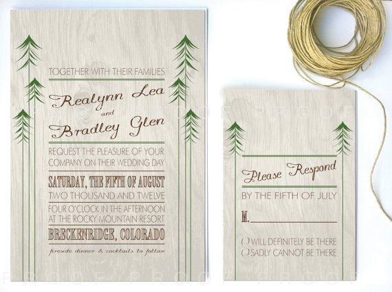 rustic wedding invitation with woodland theme