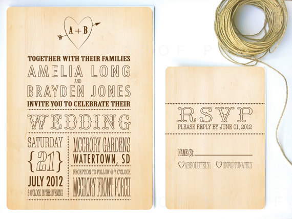 rustic wedding invitation with woodsy theme