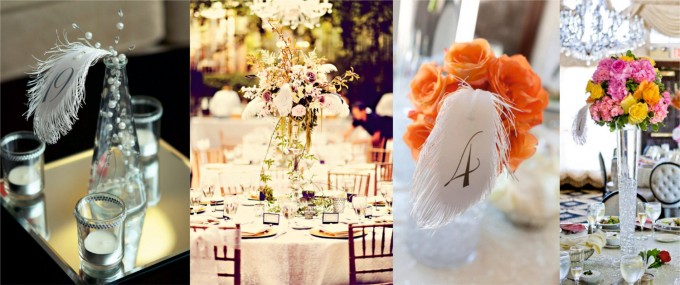 feather centerpieces table numbers