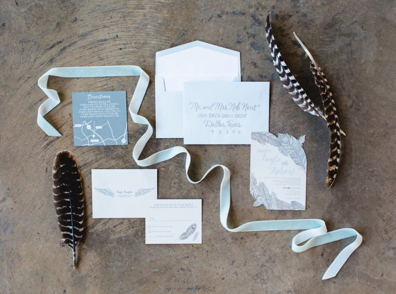 feather wedding invitation
