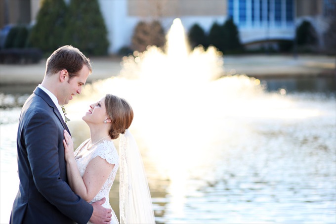 bride groom in front of fountain | Sarah + JJ's Pretty Wedding at 173 Carlyle House | http://www.emmalinebride.com/real-weddings/pretty-wedding-173-carlyle-house/ | photo: Melissa Prosser Photography - Atlanta Georgia Wedding Photographer