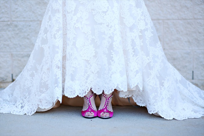 wedding dress pink shoes | Sarah + JJ's Pretty Wedding at 173 Carlyle House | http://www.emmalinebride.com/real-weddings/pretty-wedding-173-carlyle-house/ | photo: Melissa Prosser Photography - Atlanta Georgia Wedding Photographer