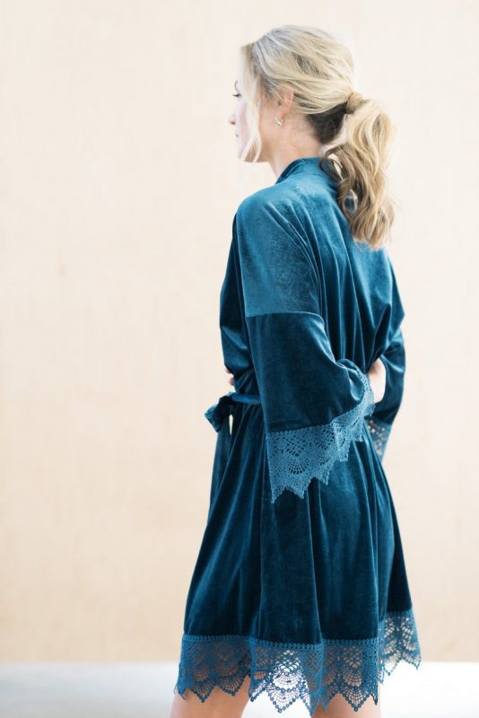 Blue Bridal Robe Getting Ready Before the Wedding