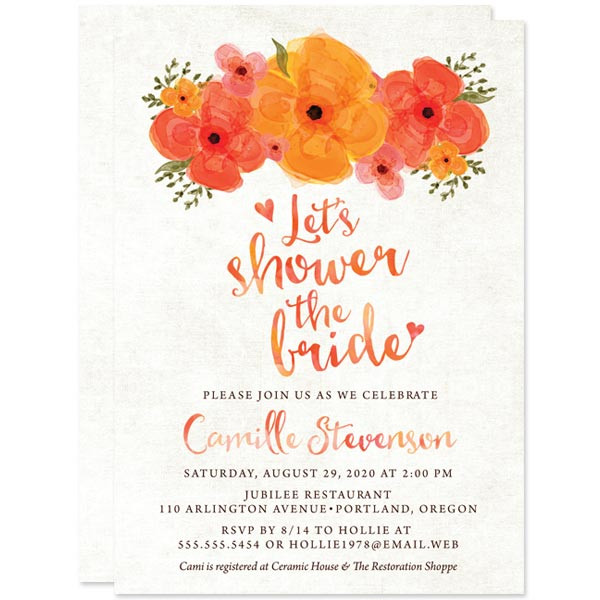 Shower the Bride Bridal Shower Invitation in orange | via Free Bridal Shower Invitations Giveaway from The Spotted Olive