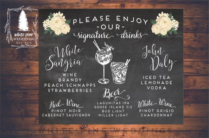 Signature Drink Menu - 100 Ways to Save Money on Your Wedding | via Emmaline Bride