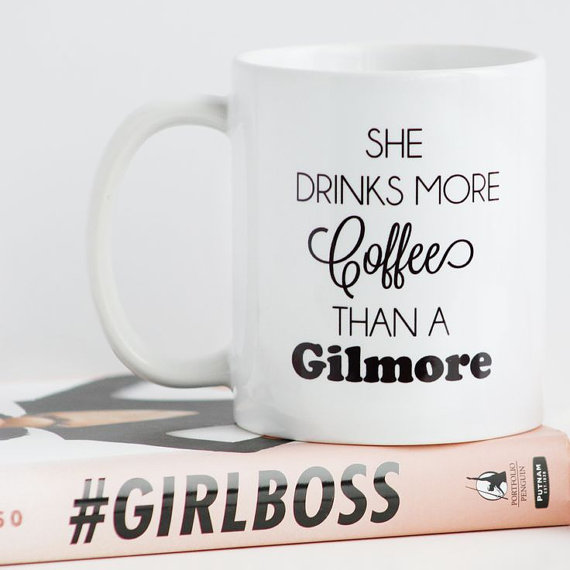 She Drinks More Coffee Than A Gilmore Mug via 50+ Best Gilmore Girls Gift Ideas https://emmalinebride.com/gifts/50-best-gilmore-girls-gift-ideas/