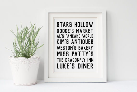 Stars Hollow art print via 50+ Best Gilmore Girls Gift Ideas https://emmalinebride.com/gifts/50-best-gilmore-girls-gift-ideas/