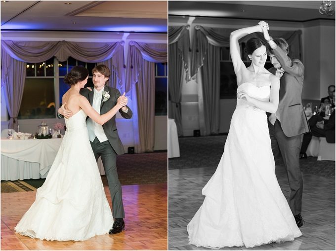 bride and groom dance at this Sedgefield Country Club wedding| Greensboro, North Carolina winter wedding photographed by Michelle Robinson Photography - https://emmalinebride.com/real-weddings/sedgefield-country-club-wedding/