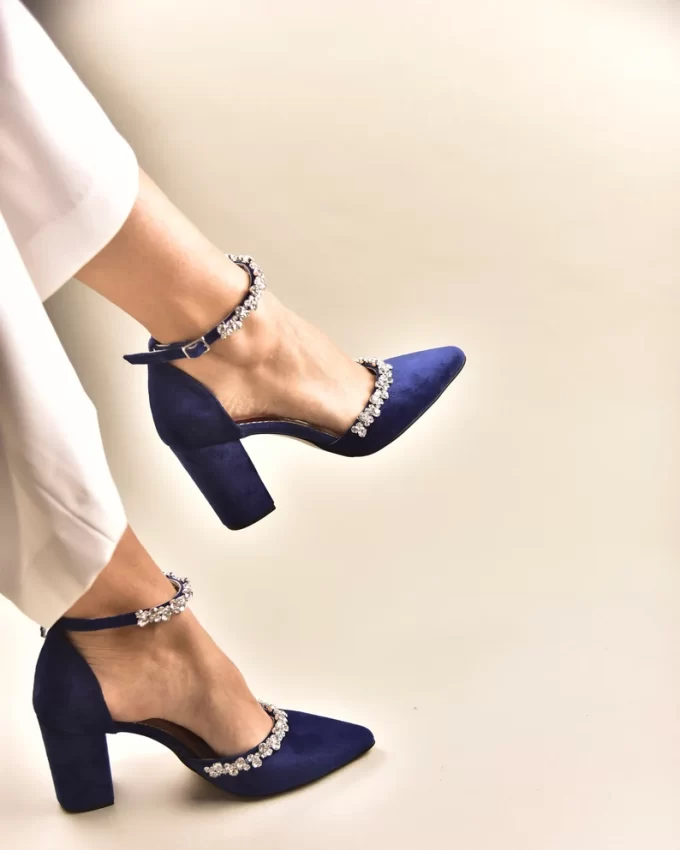 Satin Block Heel Wedding Sandals with Perla Applique, Bridal Shoes