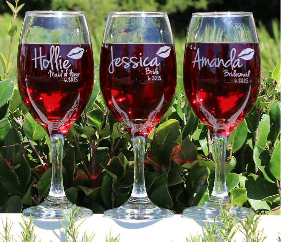 Personalized Bridesmaid Wine Glasses for Gifts Emmaline Bride