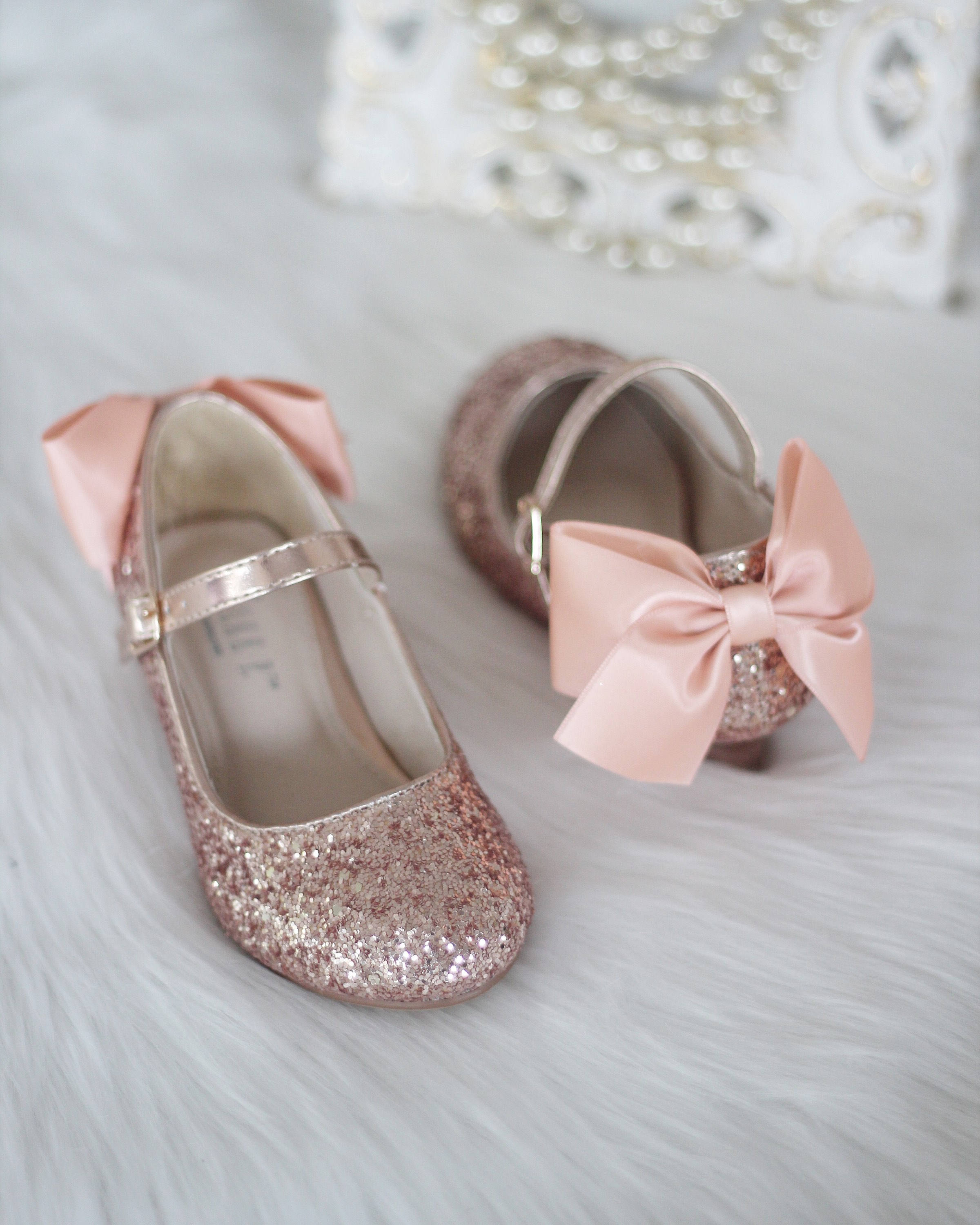 Purple / Pink / Gold Bowknot Sequin Wedding Flower Girl Shoes Kids Bab -  Princessly