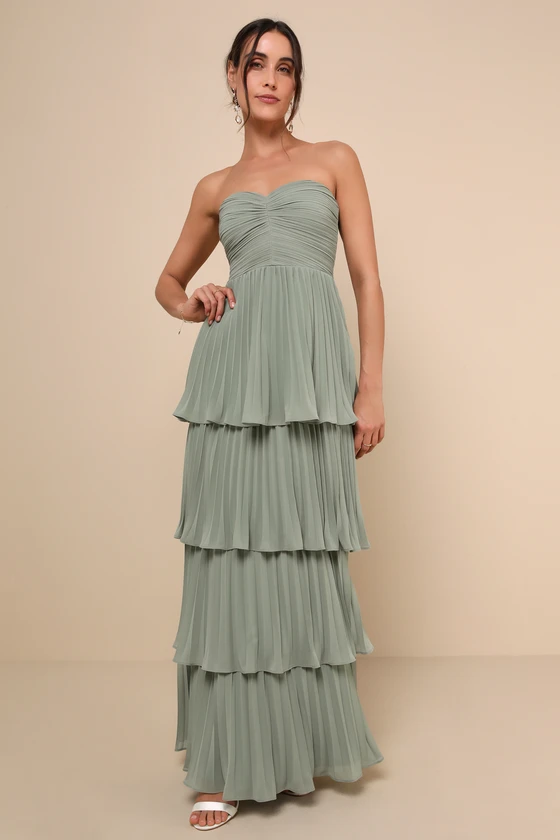 princess polly baby blue dress ZAPAKA Women A-Line Dark Green Tiered Chiffon Bridesmaid Dress with Pleated  V-Neck Long Wedding Party Dress – ZAPAKA NZ