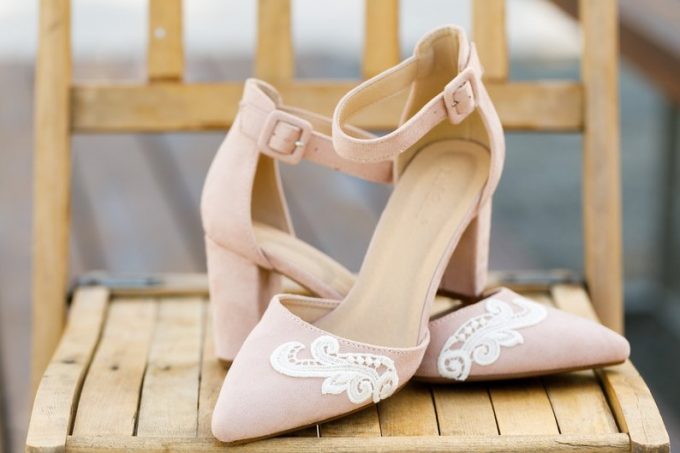 blush lace wedding shoes