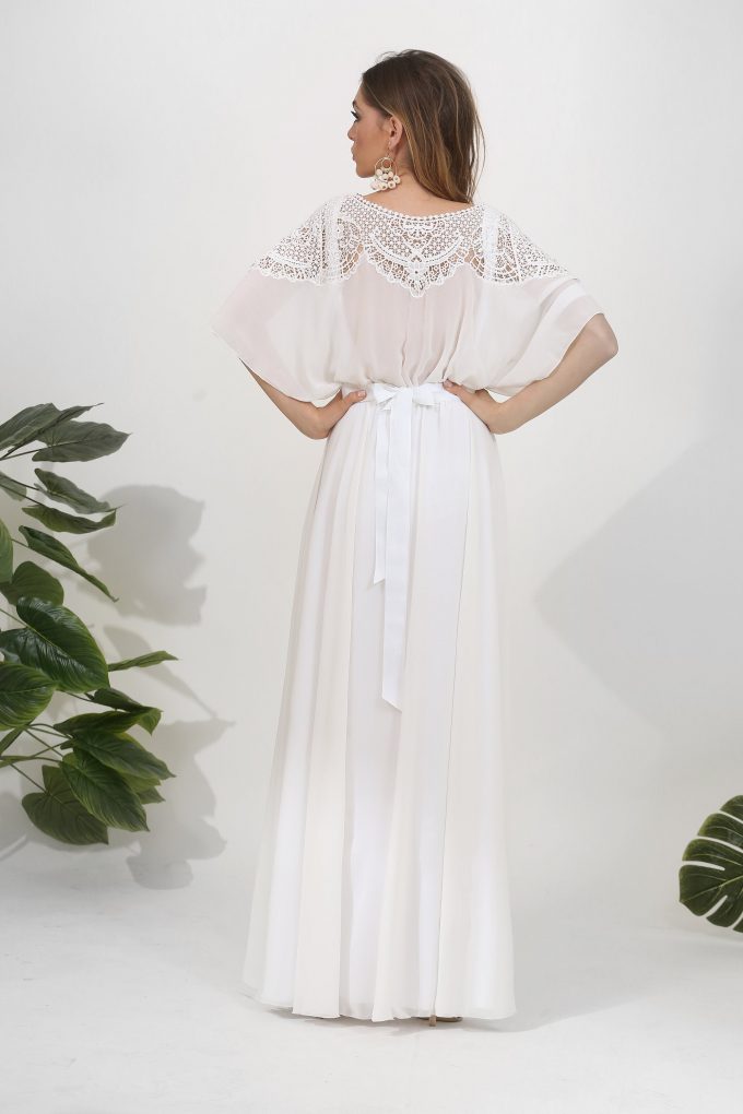 blue dress for baby girl AI Inspired Custom Boho Lace Wedding Dress Long Kimono Sleeves main image 0
