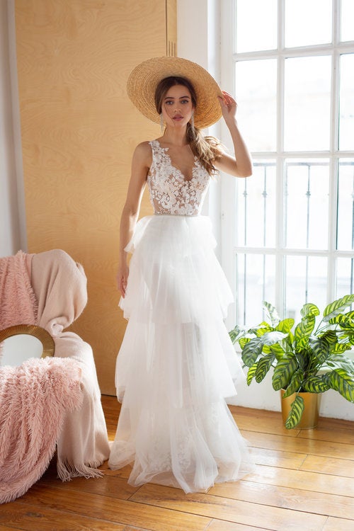 Top 10 Floral Embroidered Wedding Dresses on Etsy | Emmaline Bride