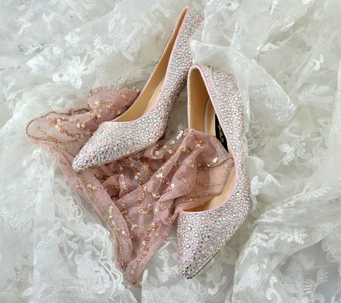 blush pink sparkly heels