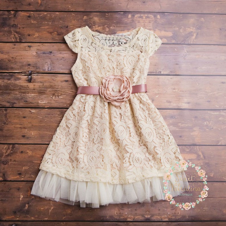 Lace Baby Dress by Ellura Sage Sunflower Ivory Rustic Lace Flower Girl Dress 